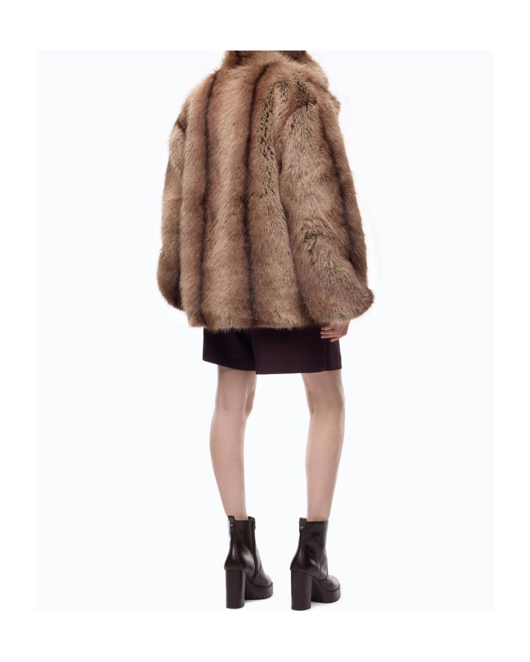 Pinko Brown Caban Pelliccia Caledenia