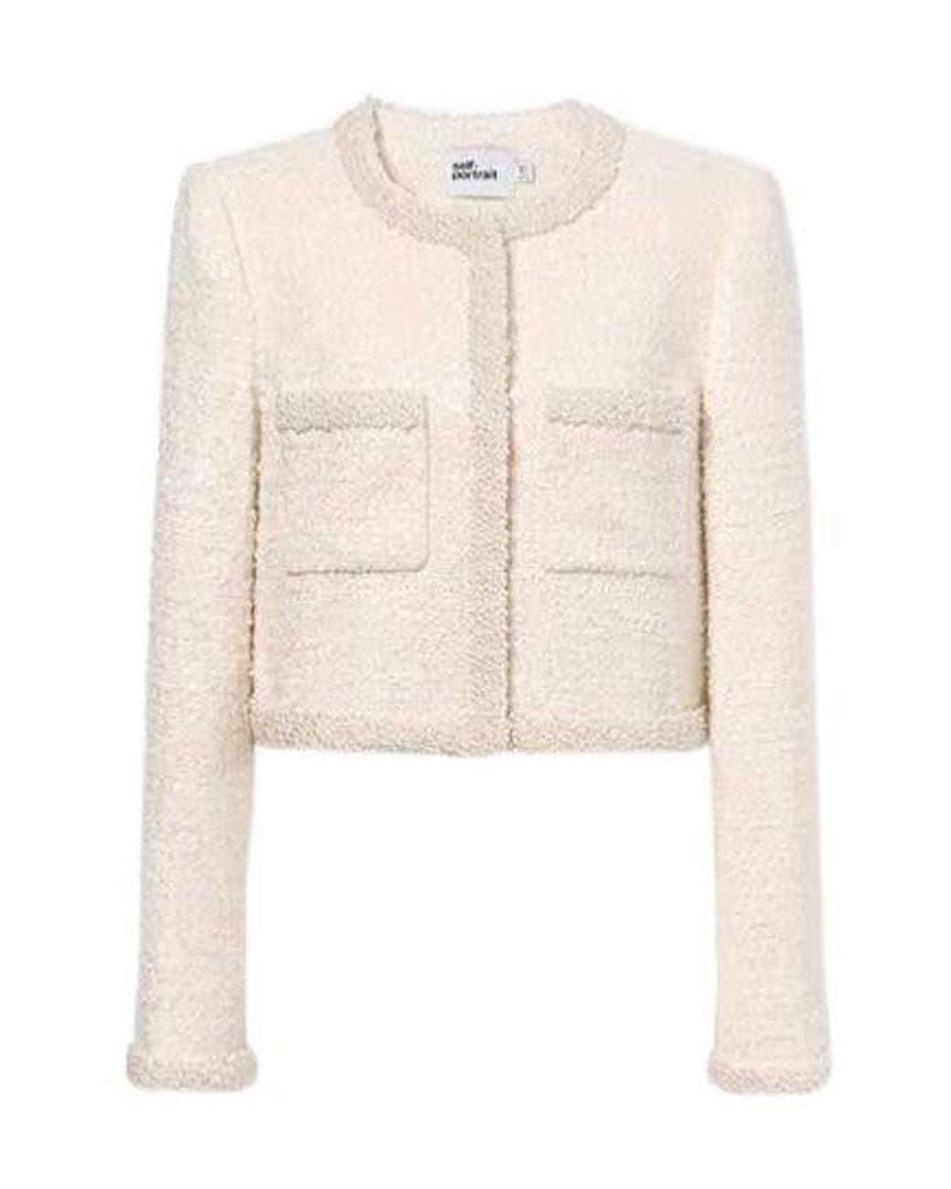 Self-Portrait White Boucle Embellished Trim Jacket