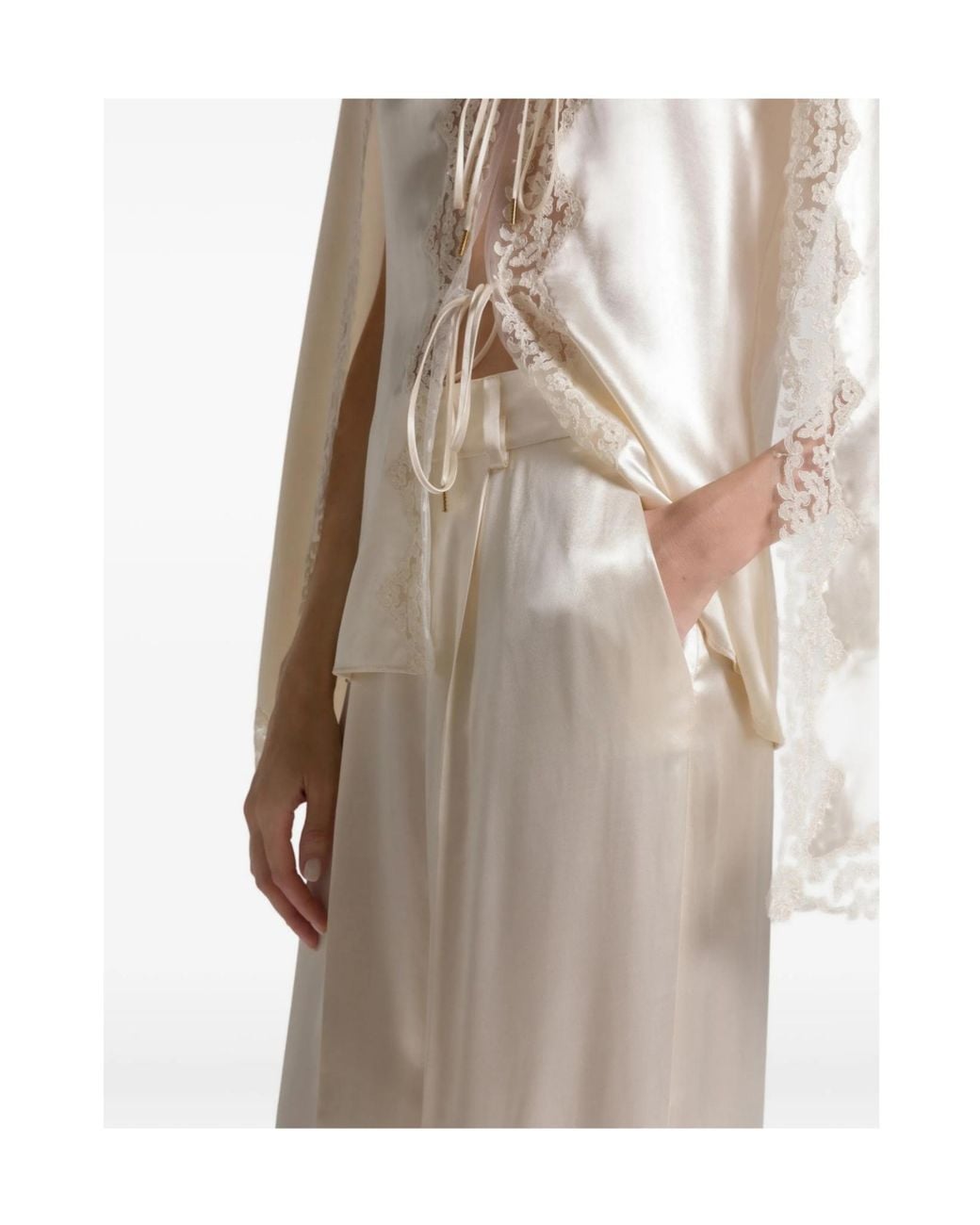 Alberta Ferretti White High-Waist Satin Wide-Leg Pants