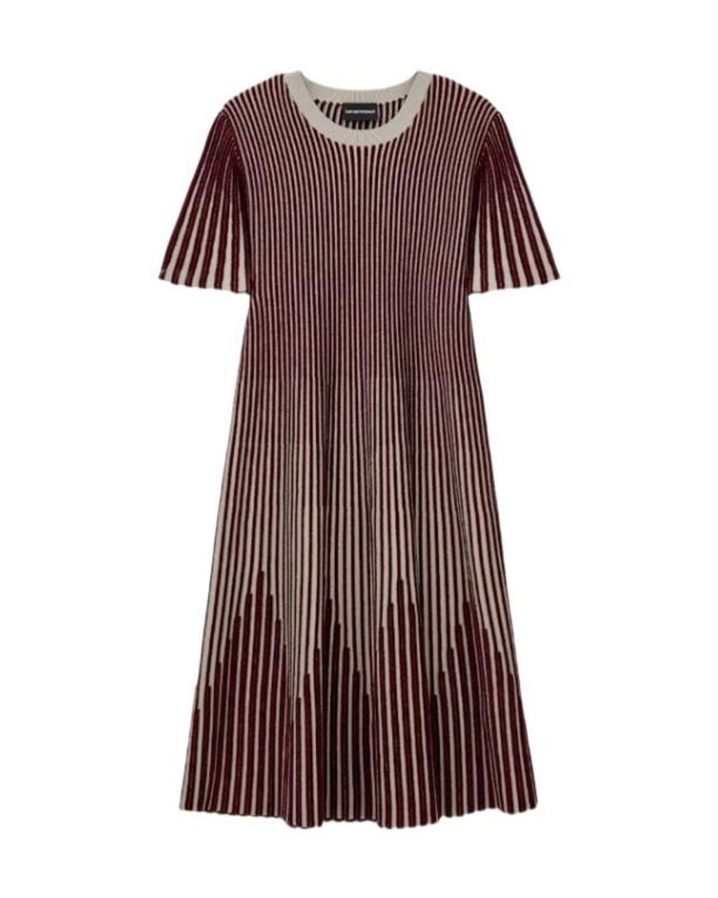 Emporio Armani Brown Striped Short-Sleeve Midi Dress