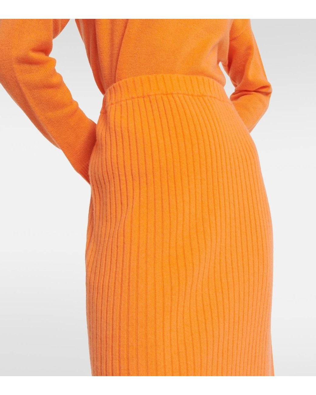 Jardin Des Orangers Orange Ribbed-Knit Cashmere Midi Skirt