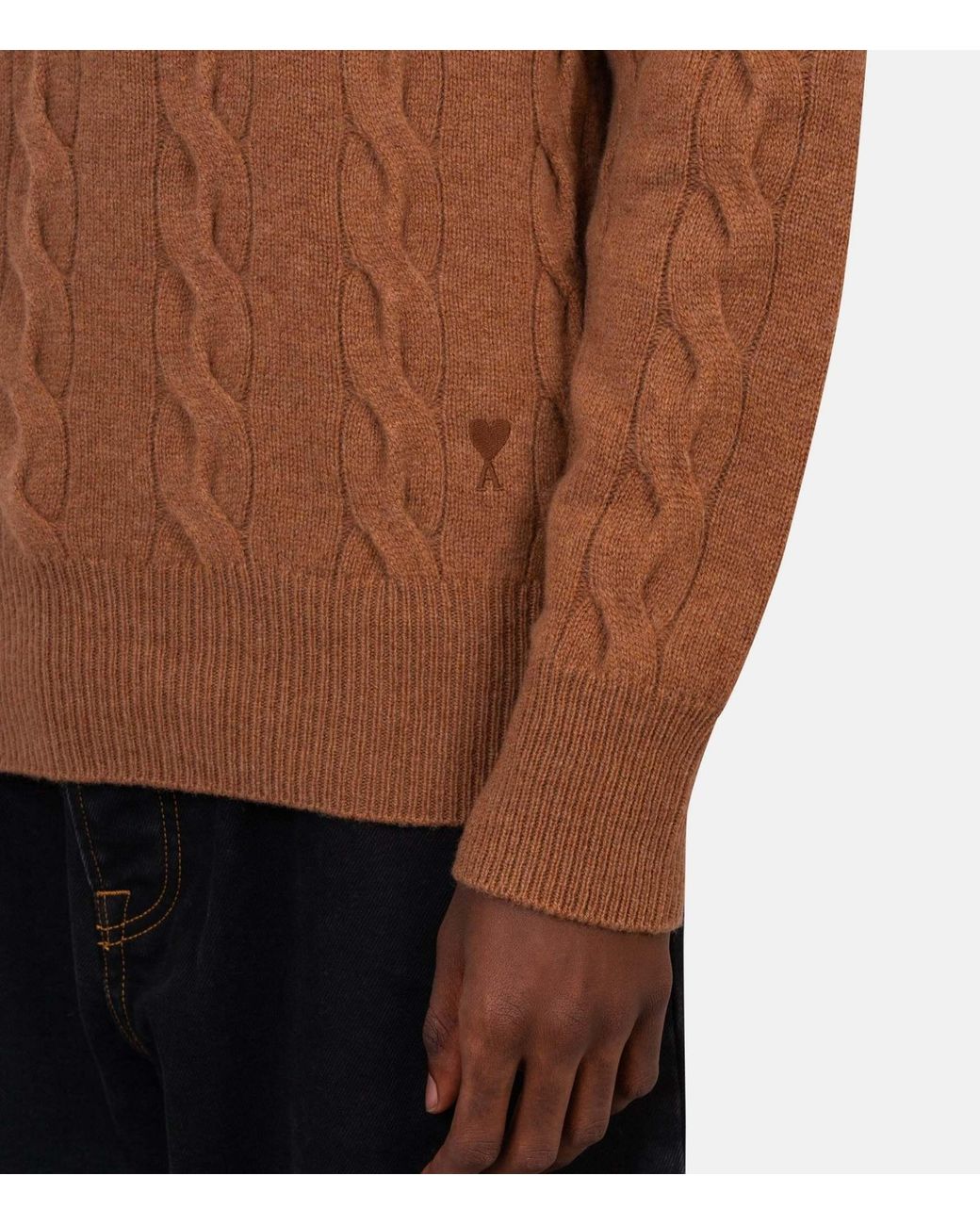 AMI Brown Ami Cable Knit Crew Neck Knitted Sweater for men