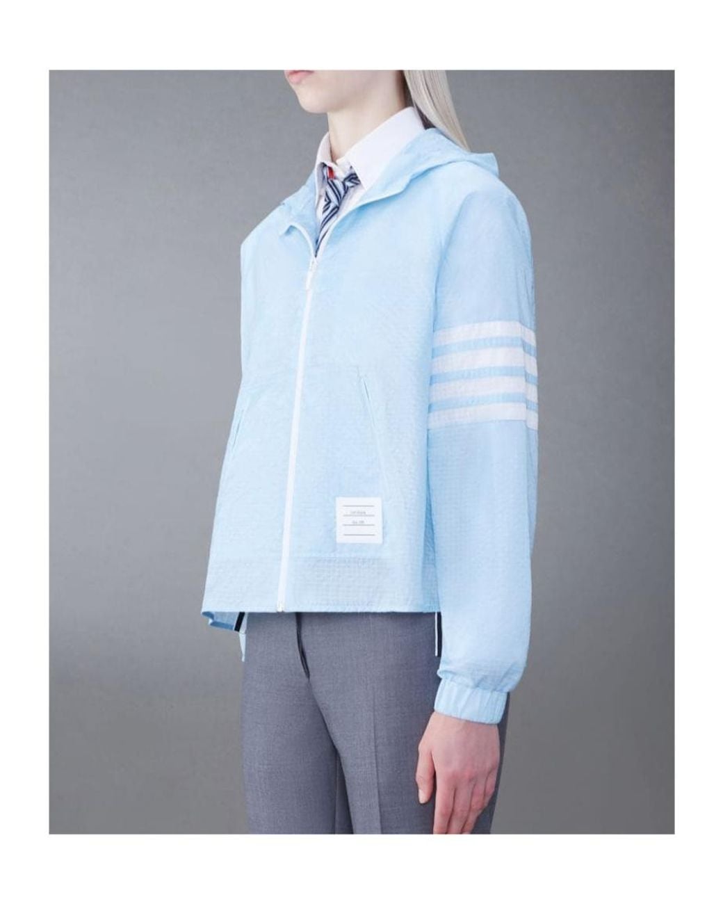 Thom Browne Blue 4-Bar Stripe Detailed Hooded Jacket