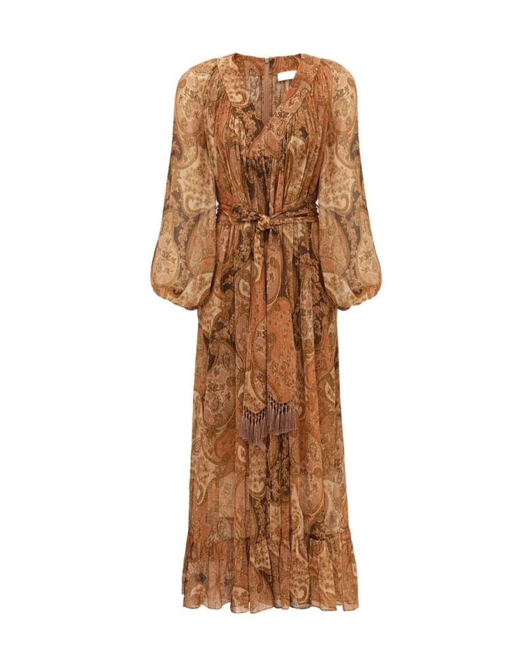 Zimmermann Brown Carousel Paisley-Print Tassel-Detail Maxi Dress