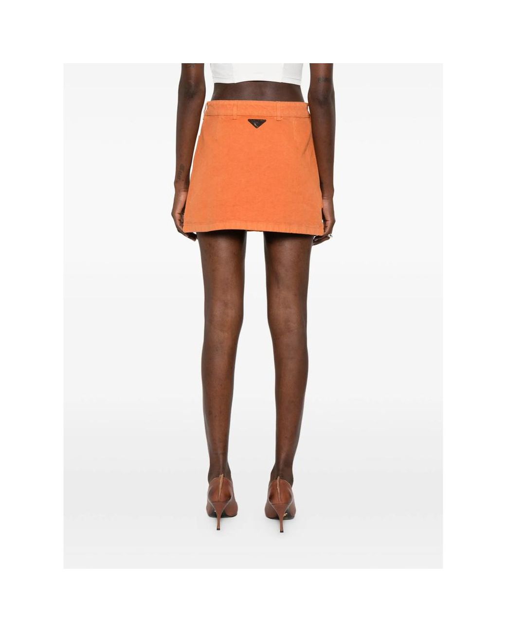 Prada Orange Triangle-Patch Mini Skirt