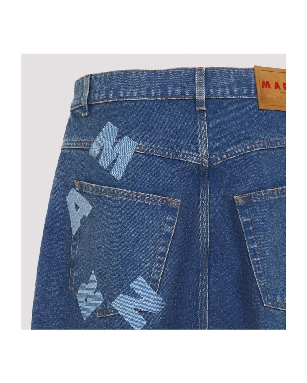 Marni Blue Logo Printed Wide-Leg Jeans for men