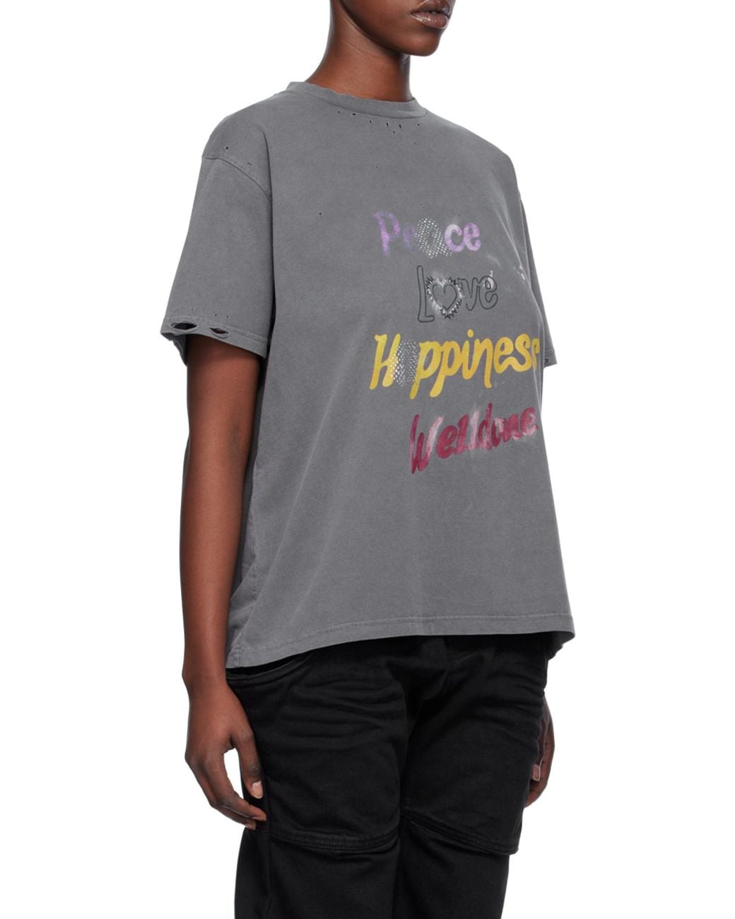 we11done Gray Slogan-Print Cottton T-Shirt for men