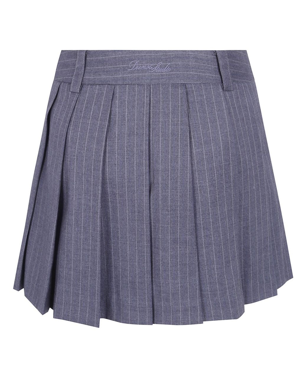 DUNST Purple Pleated Pinstripe Mini Skirt