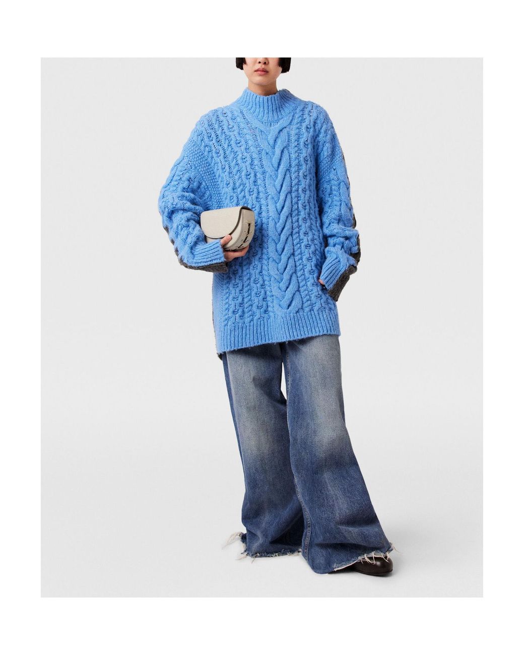 Stella McCartney Blue Two-Tone Cable Knitted Oversized Jumper