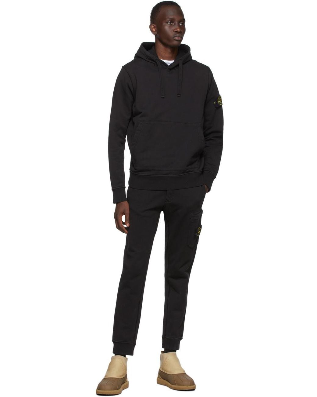 Stone Island Black Logo Patch Drawstring Sweatpants for men