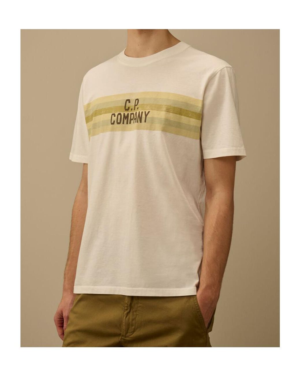 C P Company Natural Striped Logo T-Shirt for men