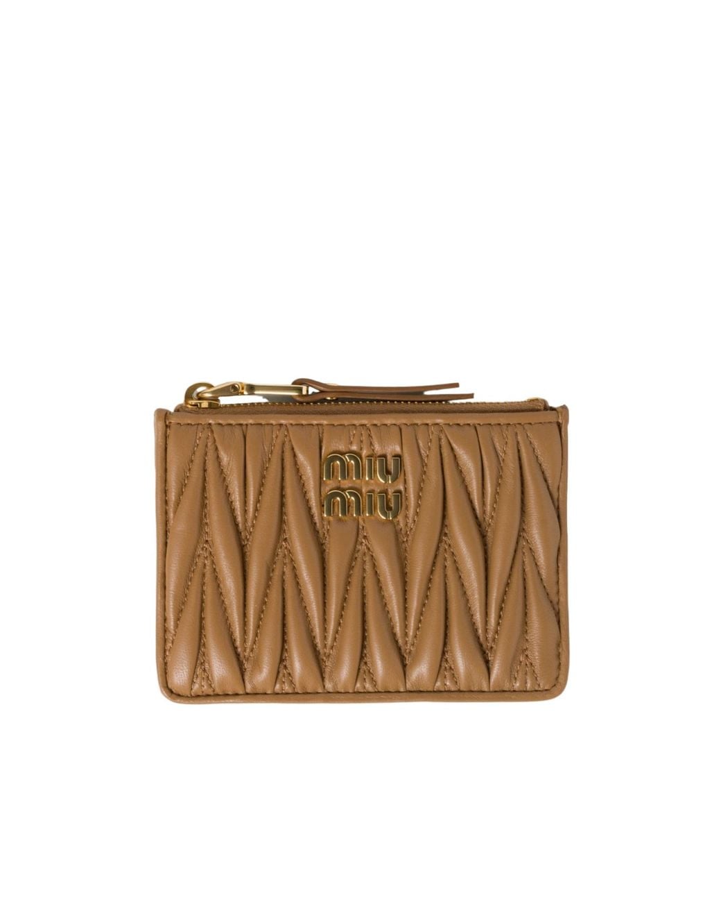 Miu Miu Brown Logo-Lettering Zipped Cardholder