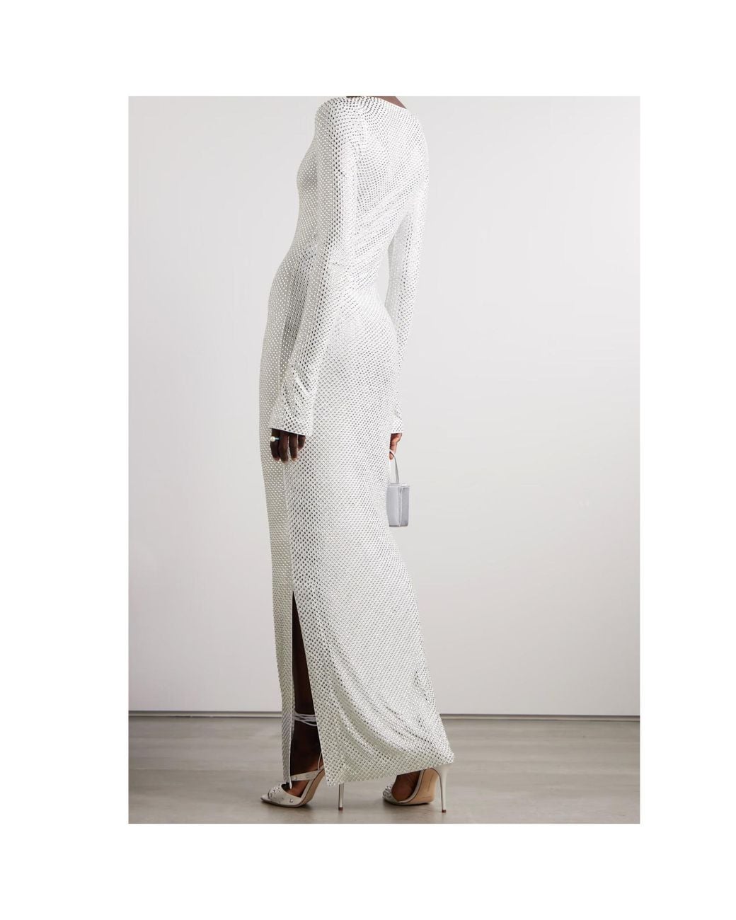 16Arlington White Solaria Crystal-Embellished Mesh Maxi Dress
