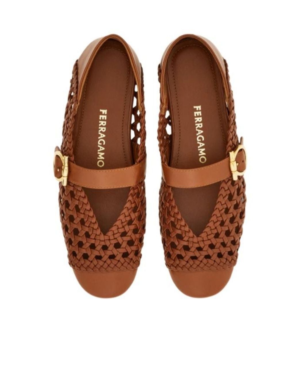 Ferragamo Brown Gancini Buckle Ballet Flat