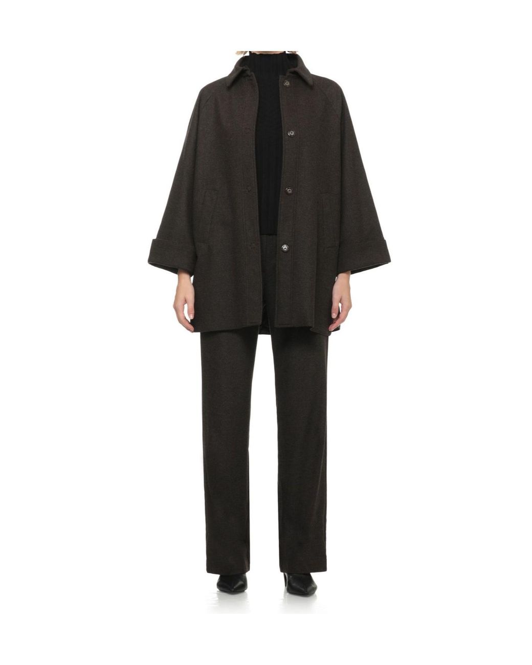 D.exterior Black Boxy Button-Front Coat