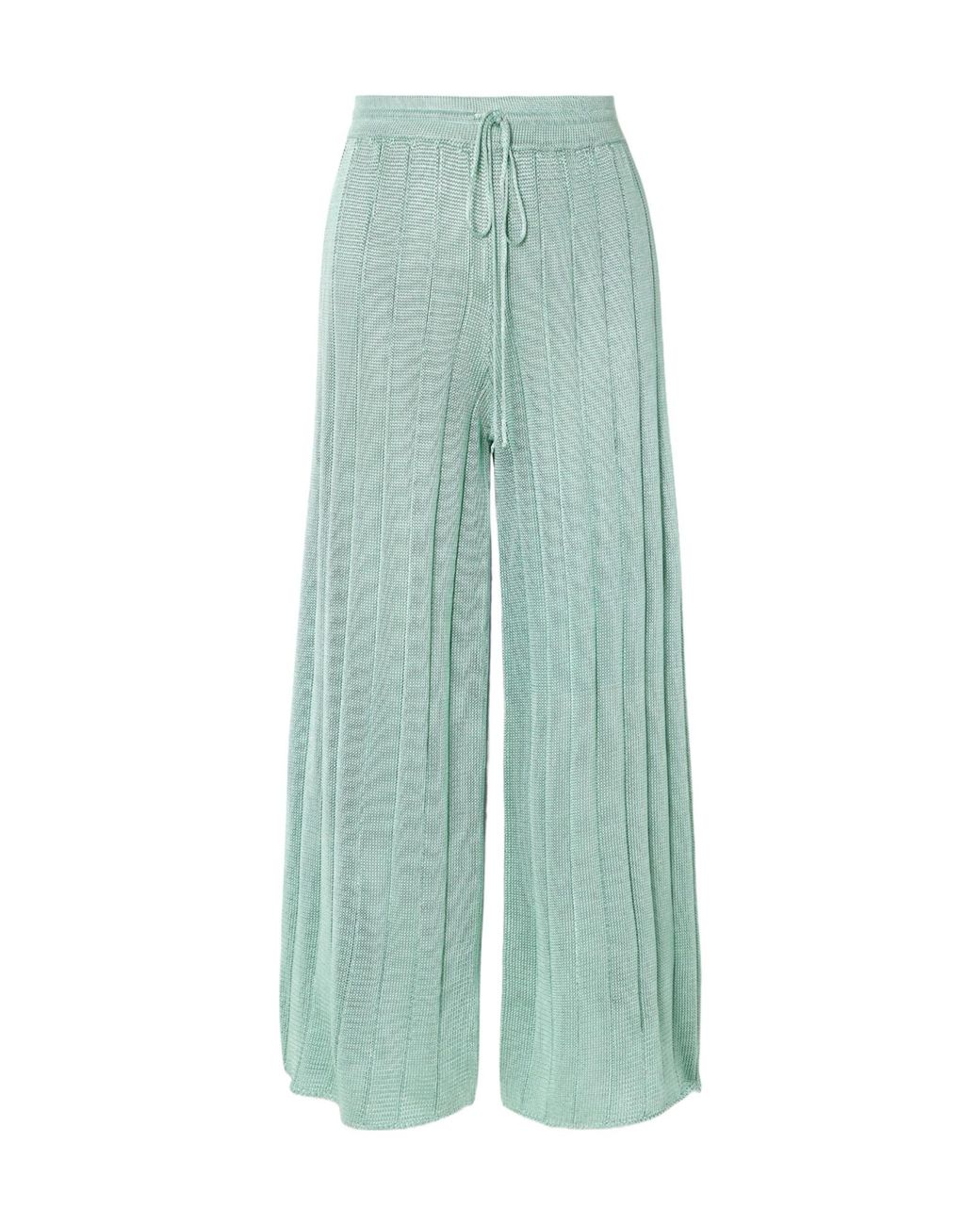 Calle Del Mar Green Ribbed Knit Wide-Leg Trousers