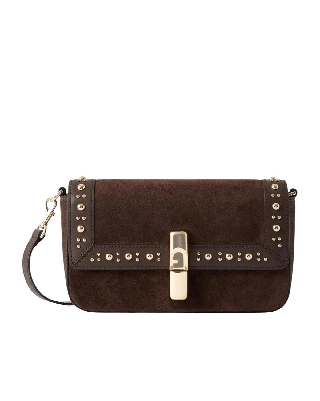 Furla Brown Studded Flap Shoulder Bag