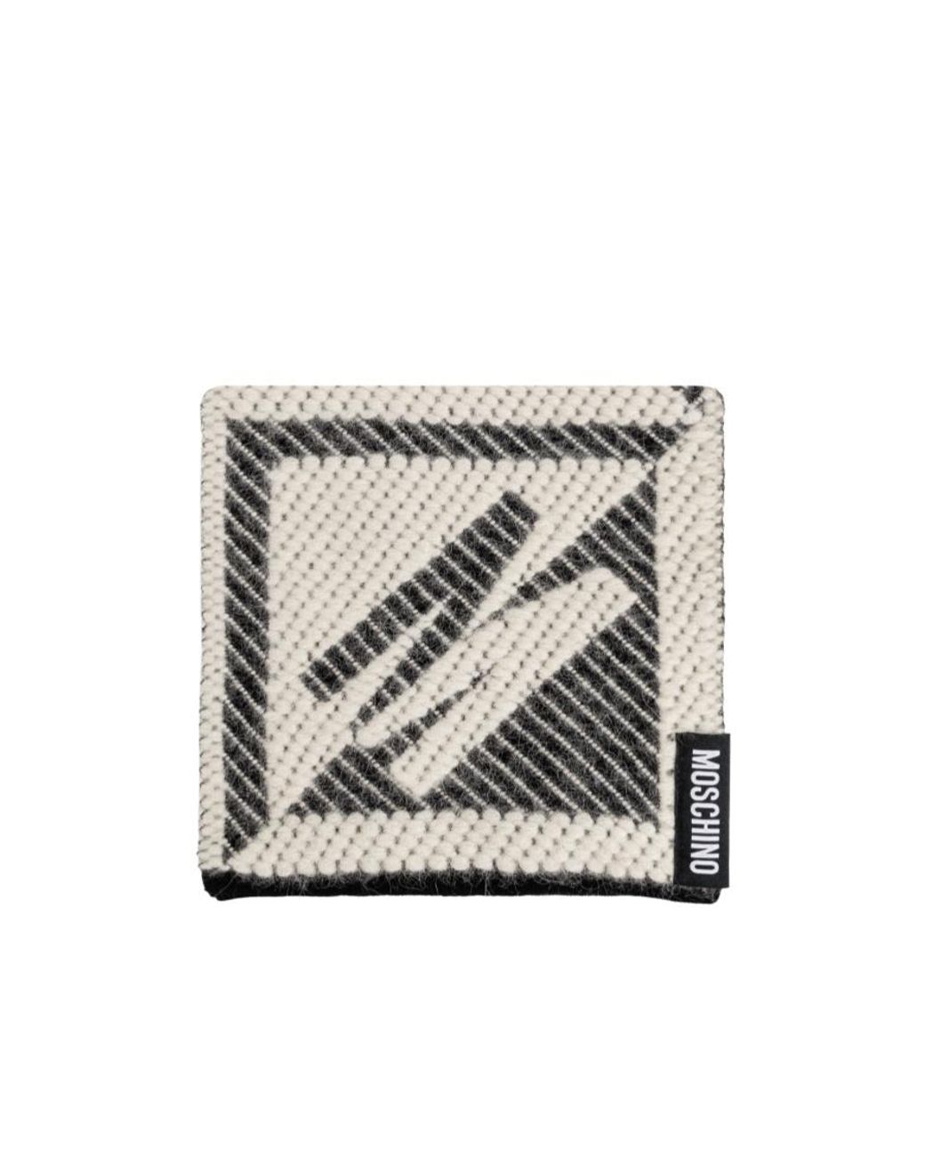 Moschino Gray Geometric-Pattern Logo-Patch Scarf for men