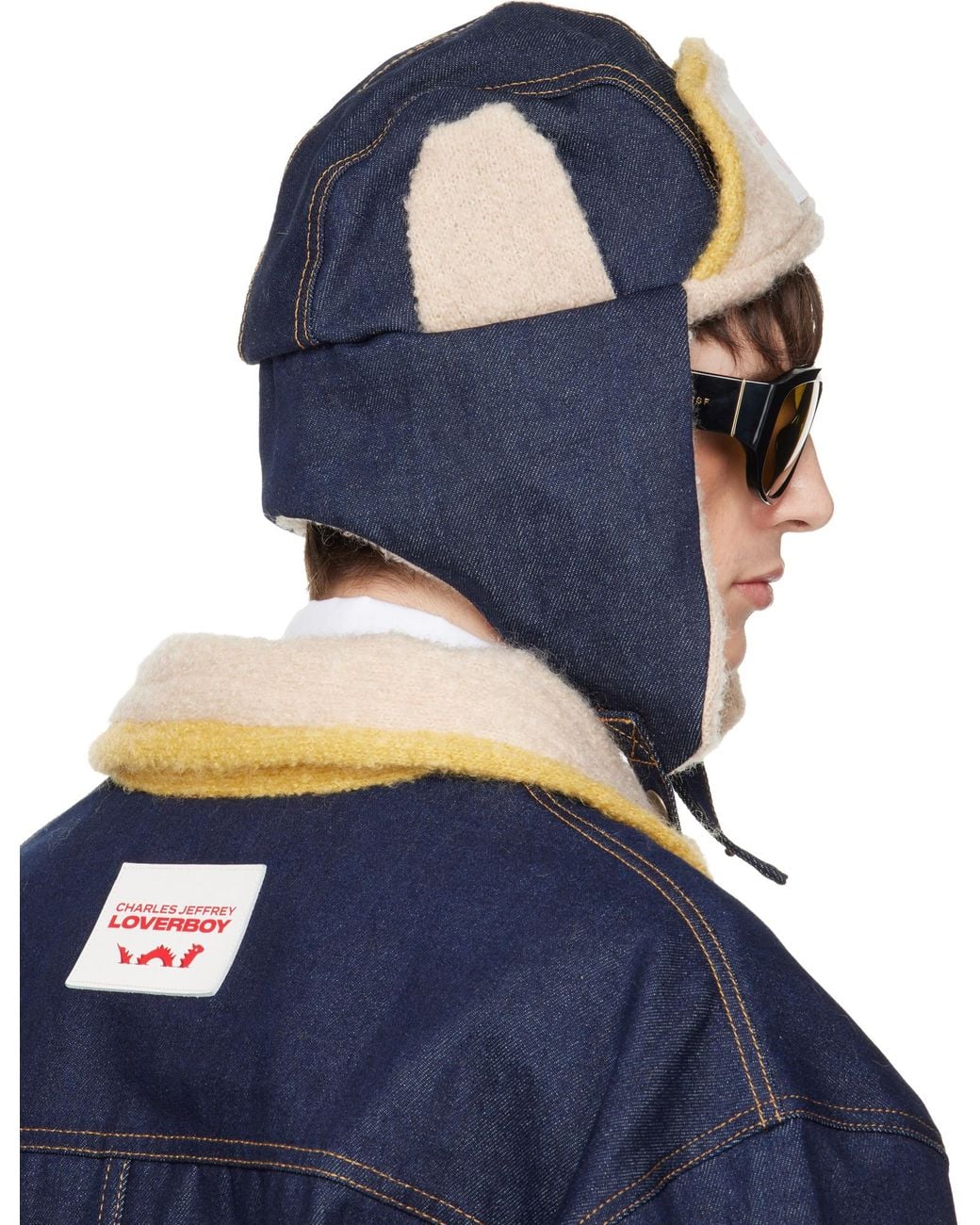 charlesjeffreyloverboy Blue Spliced Aviator Cap for men