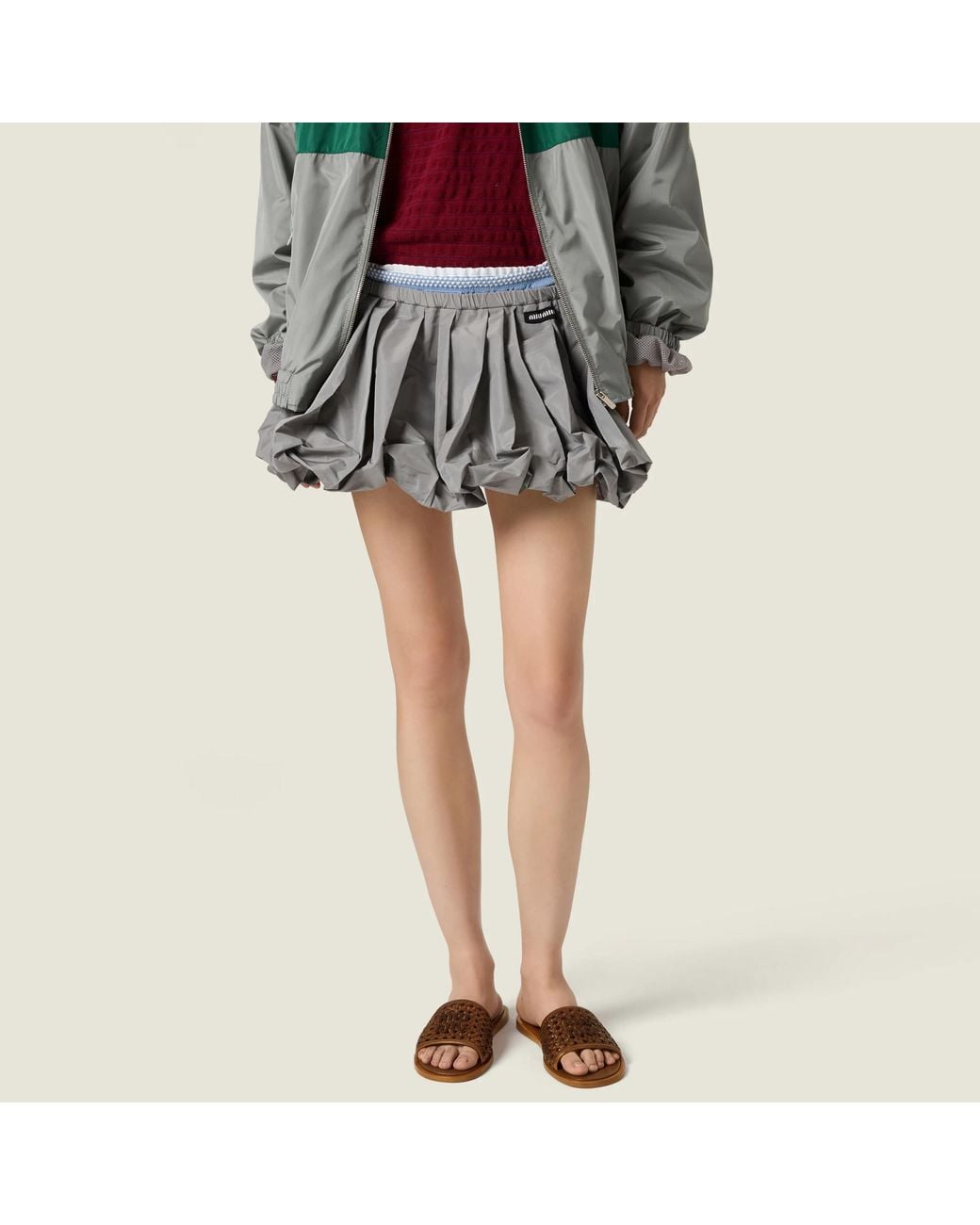 Miu Miu Brown Woven Leather Slides