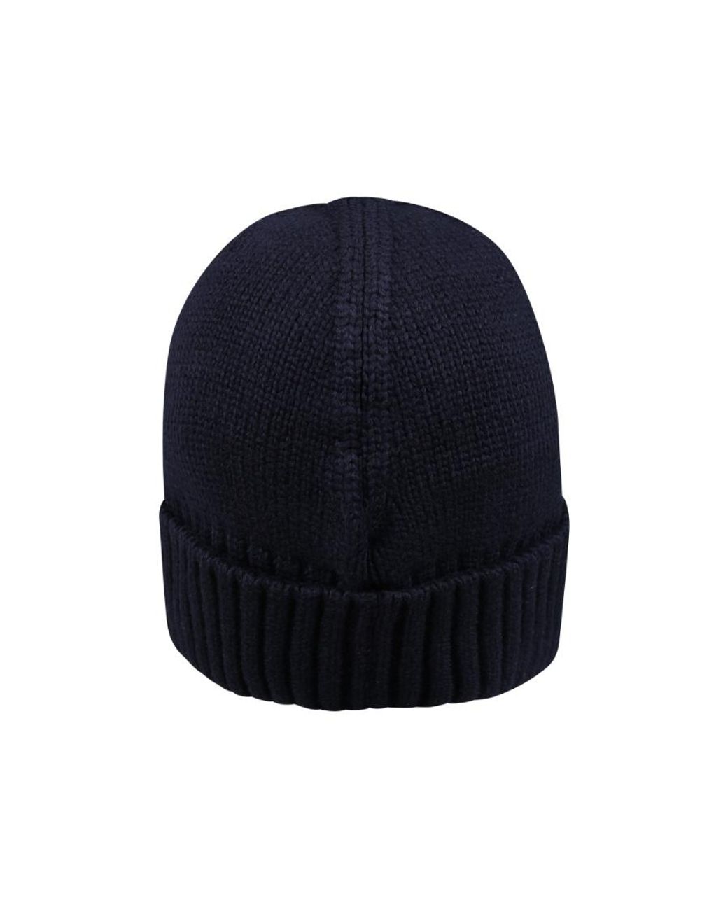 Stone Island Blue Logo-Patch Ribbed-Knit Beanie