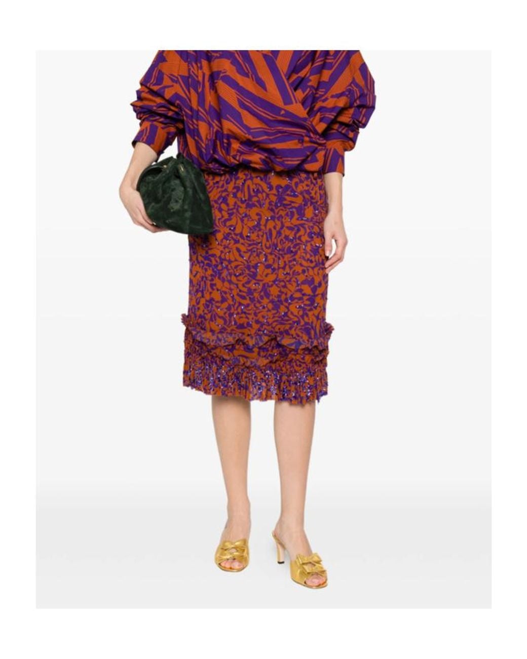 Dries Van Noten Red Printed Midi Skirt