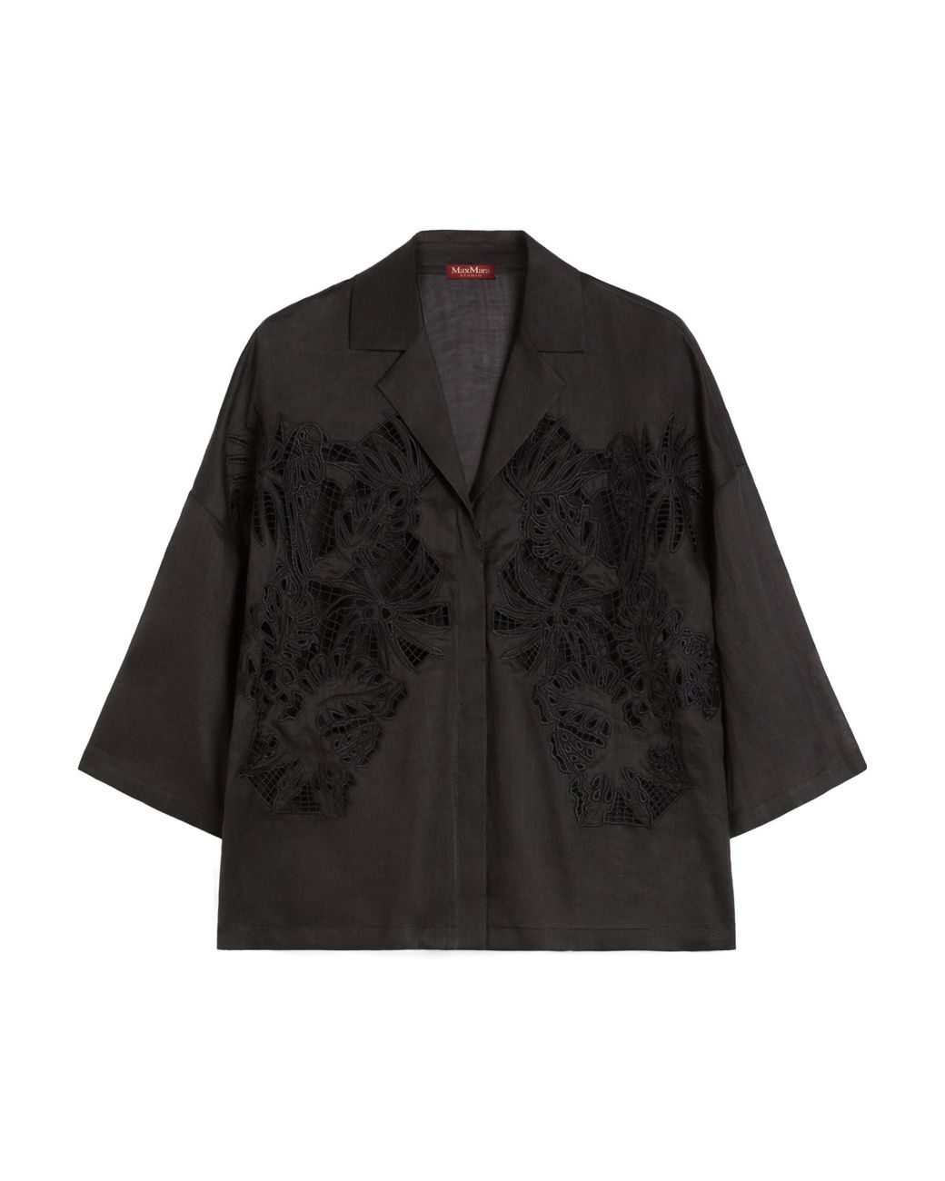Max Mara Black Studio Legno Embroidered Button-Up Shirt