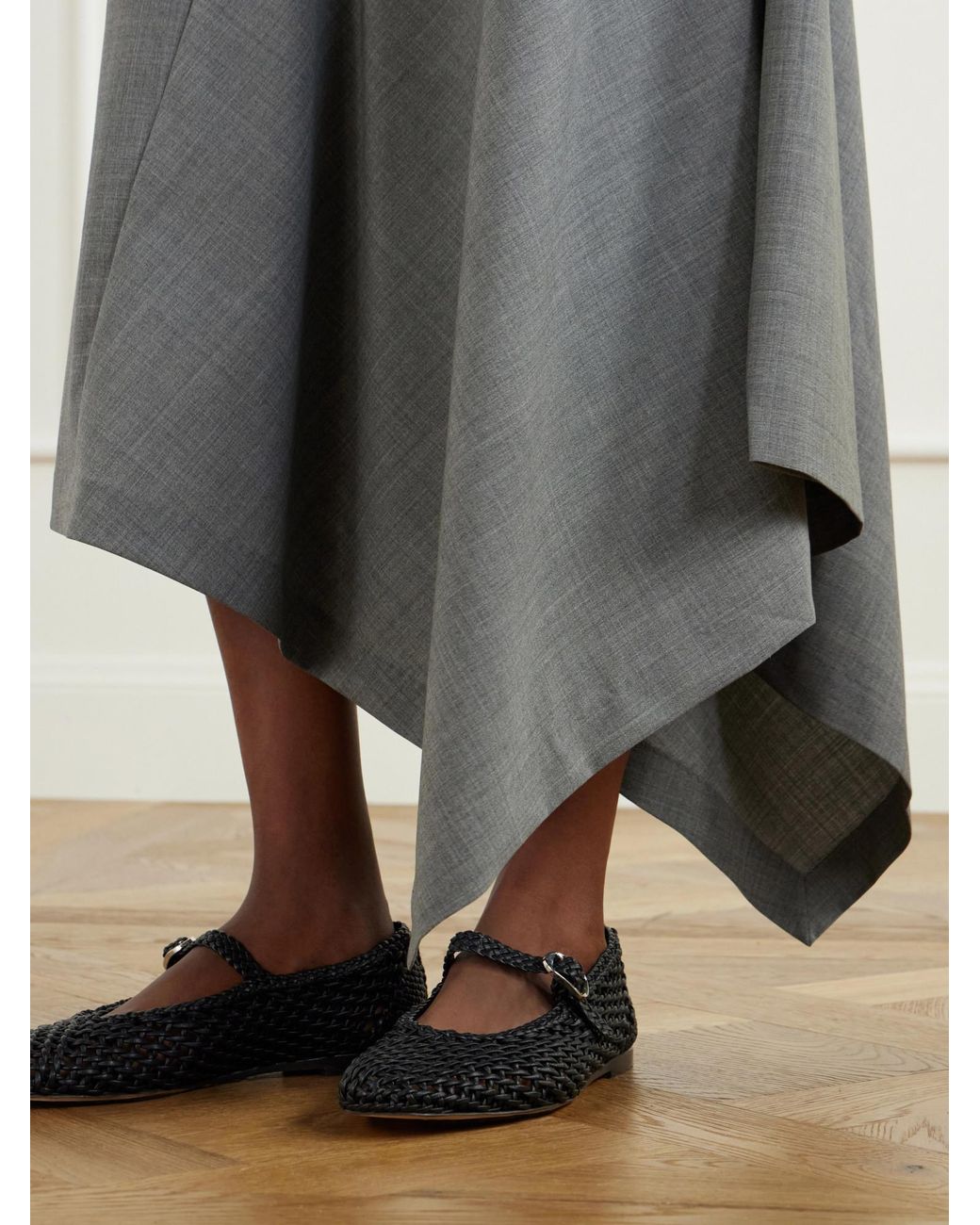 St. Agni Gray Asymmetric Stretch-Wool Midi Skirt