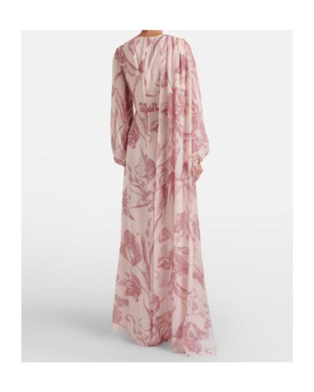 Erdem Pink Draped Floral Silk Voile Gown