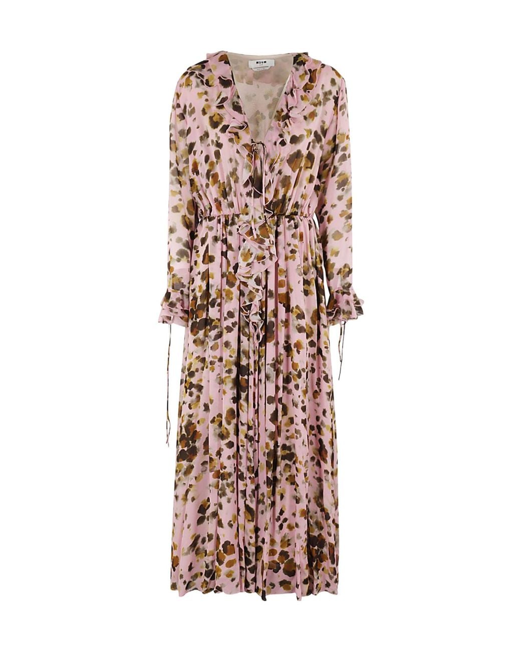 MSGM Multicolor Abstract Printed V-Neck Midi Dress