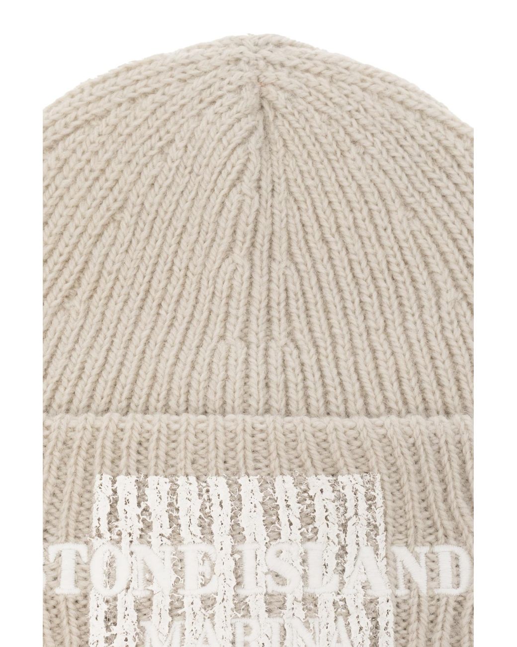 Stone Island White Logo Embroidered Knit Beanie for men