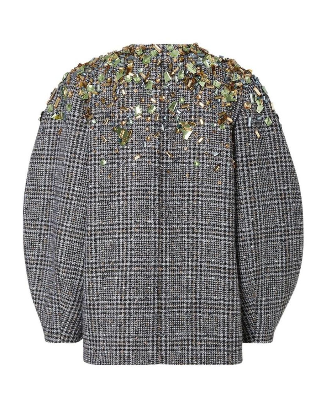Fendi Cocoon-Style Embellished Belted Tweed Jacket in Gray | Lyst