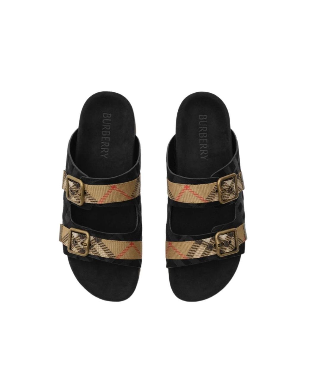 Burberry Black Urchin Check Buckle Flat Sandals for men