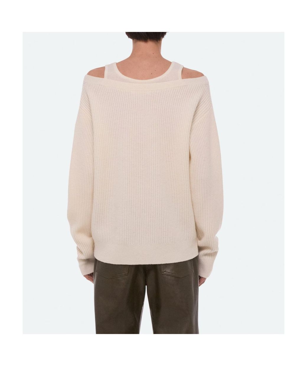 Helmut Lang White Double-Layer V-Neck Sweater