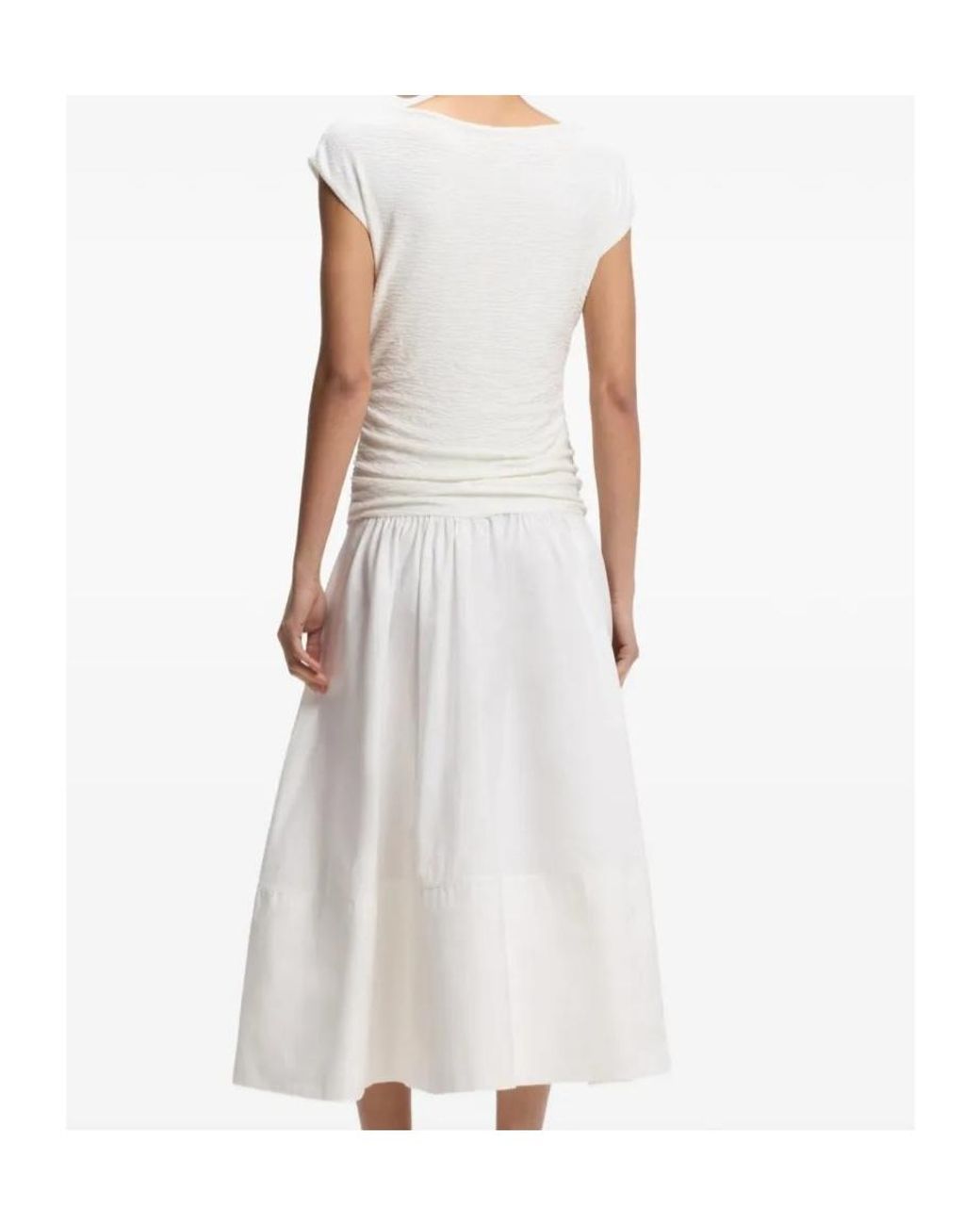 Boss White Ruched-Detail Midi Dress