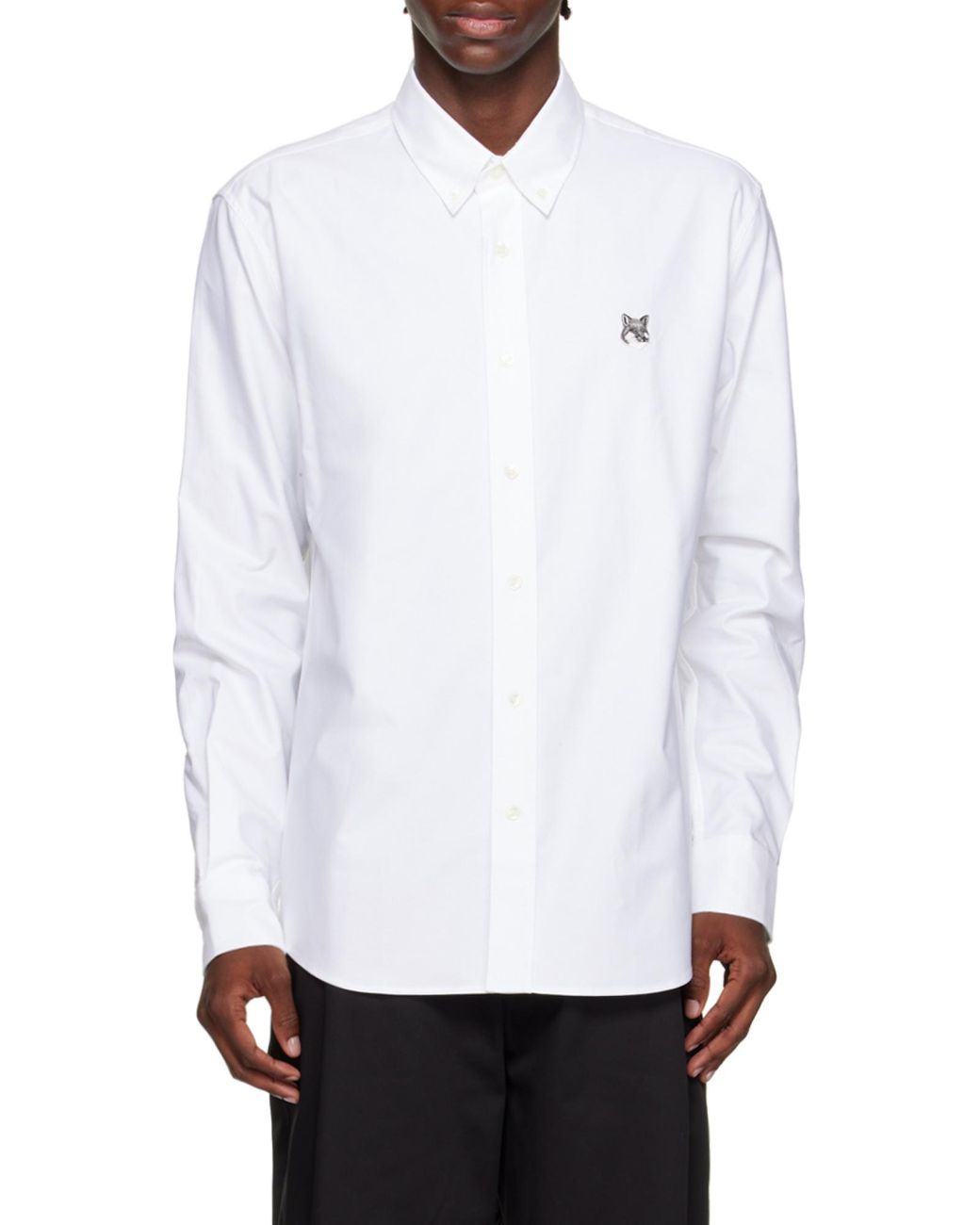 Maison Kitsuné White Maison Kitsuné Fox Patch Curved Hem Shirt for men