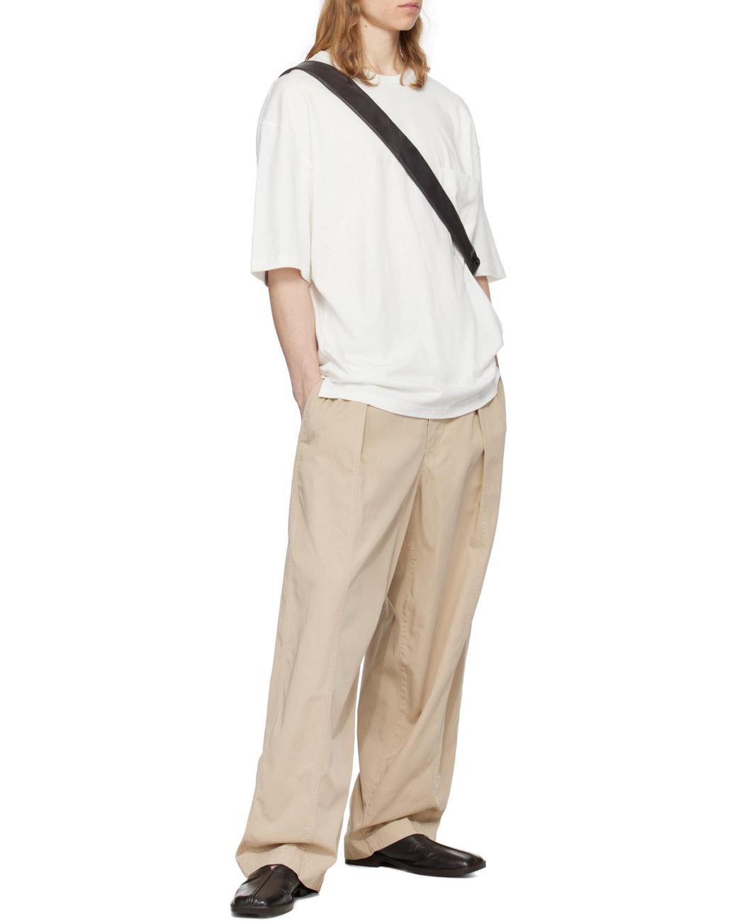 Lemaire White Pleated Palazzo Pants for men