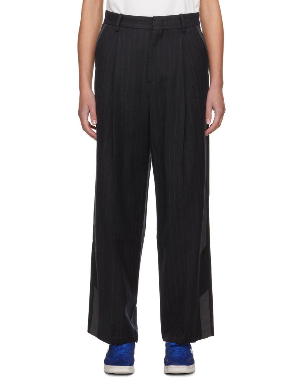 Adererror Black Striped Belt-Loop Casual Pants