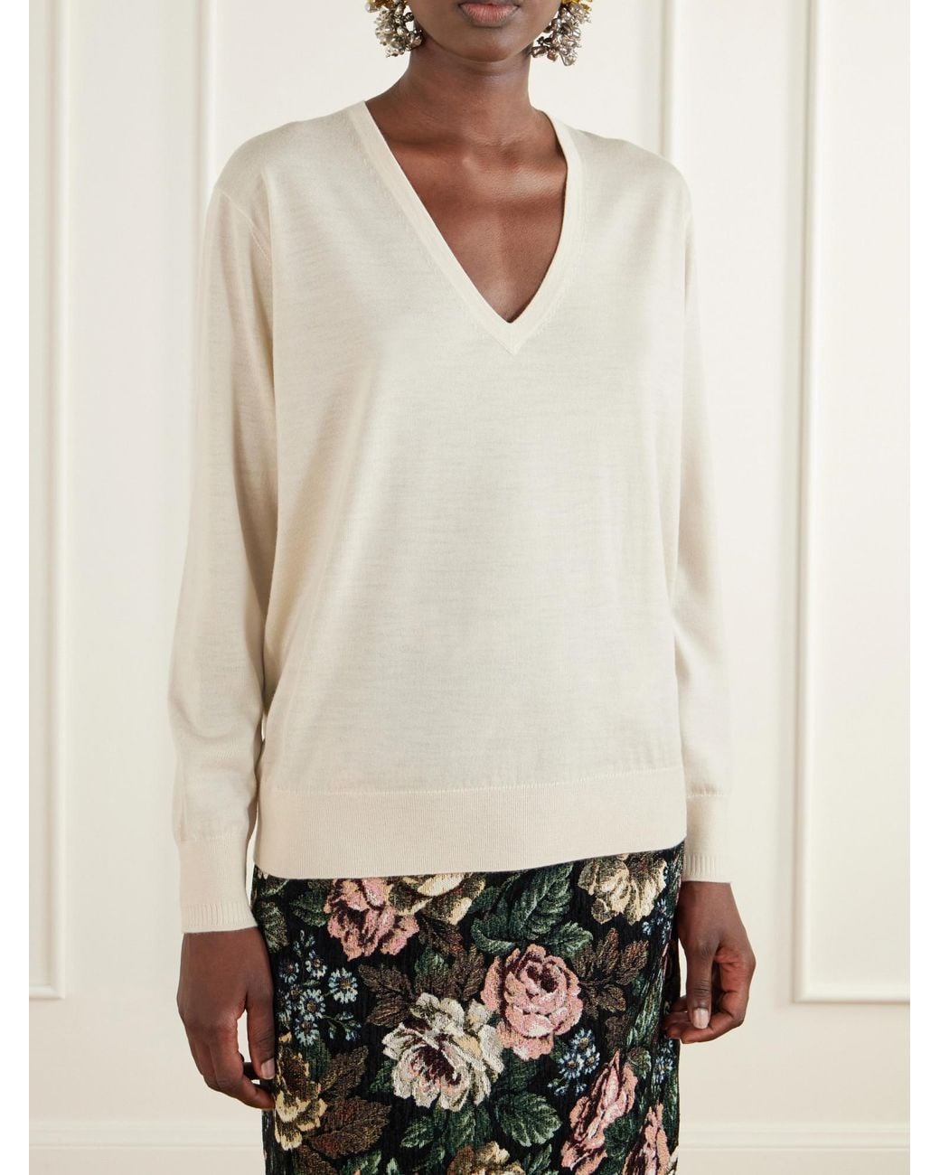 Dries Van Noten White Ribbed Wool Sweater