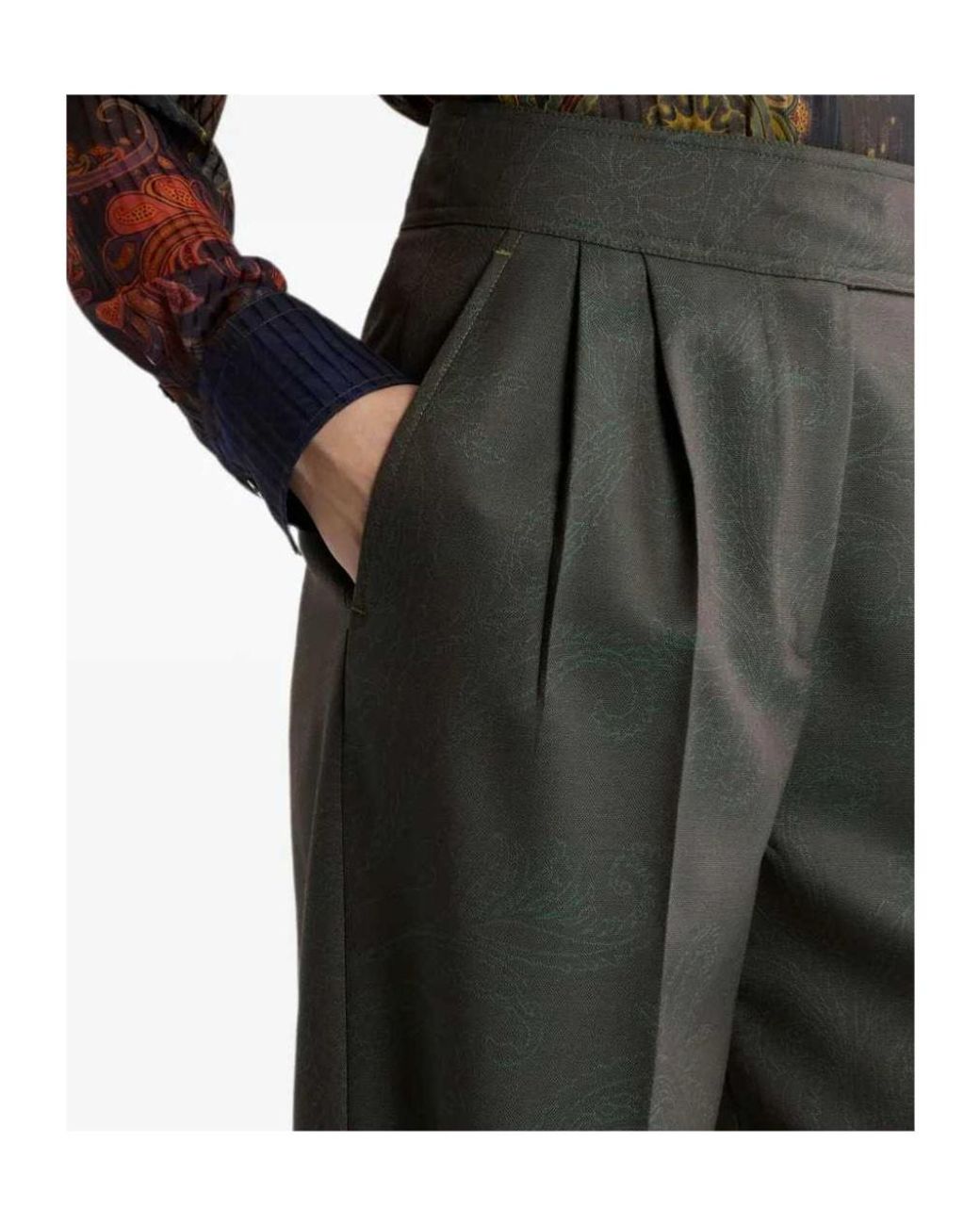 Etro Gray Wool Jacquard Trousers With Pleats And Paisley Motif