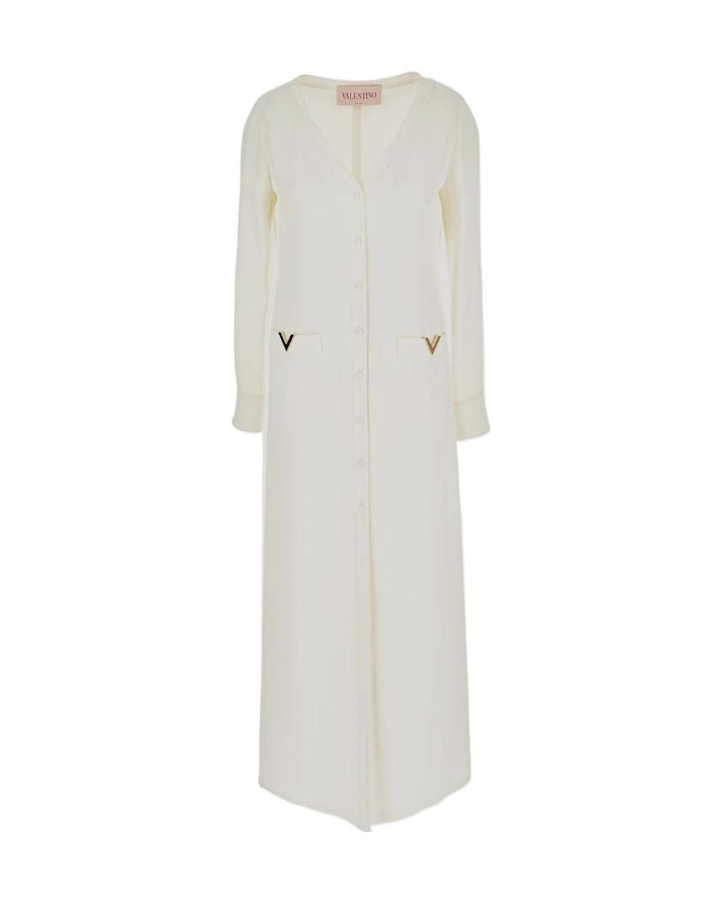 Valentino White Vgold-Detail Silk Maxi Dress