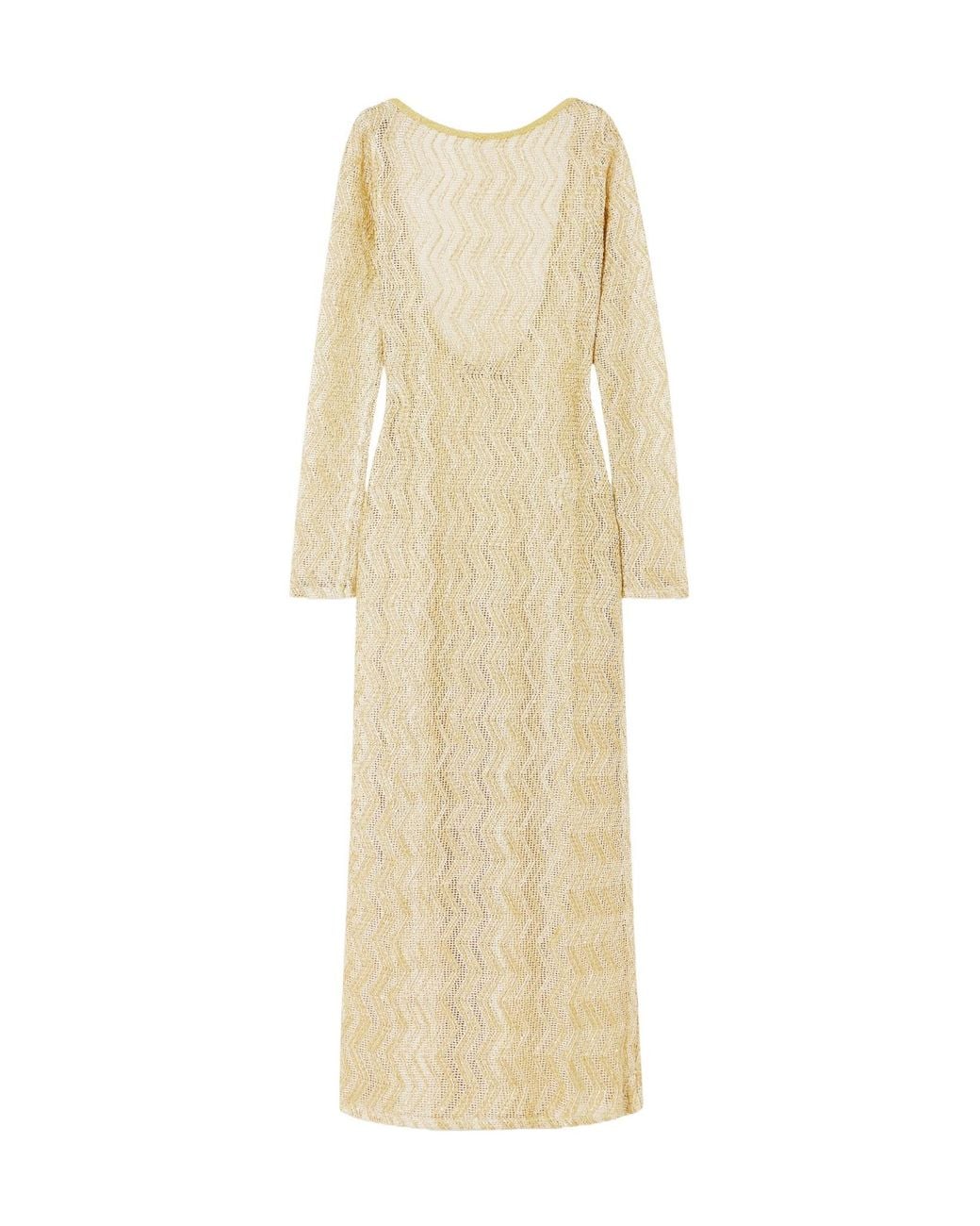 Missoni Natural Open-Back Metallic Crochet-Knit Maxi Dress