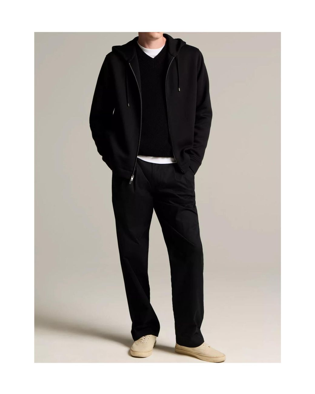 Vince Black Cotton-Blend Scuba Zip-Front Hoodie for men