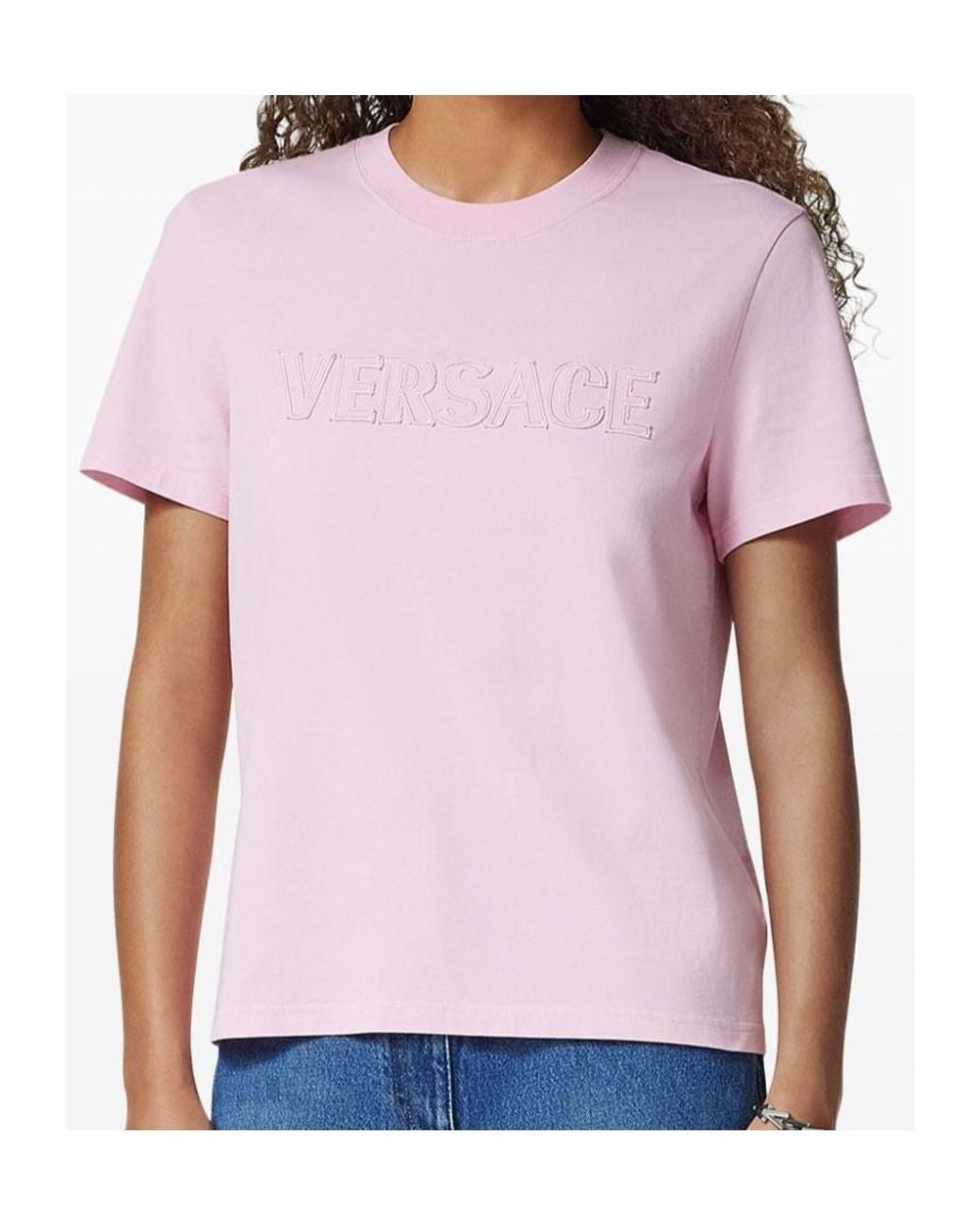 Versace Pink Fringed Logo T-Shirt