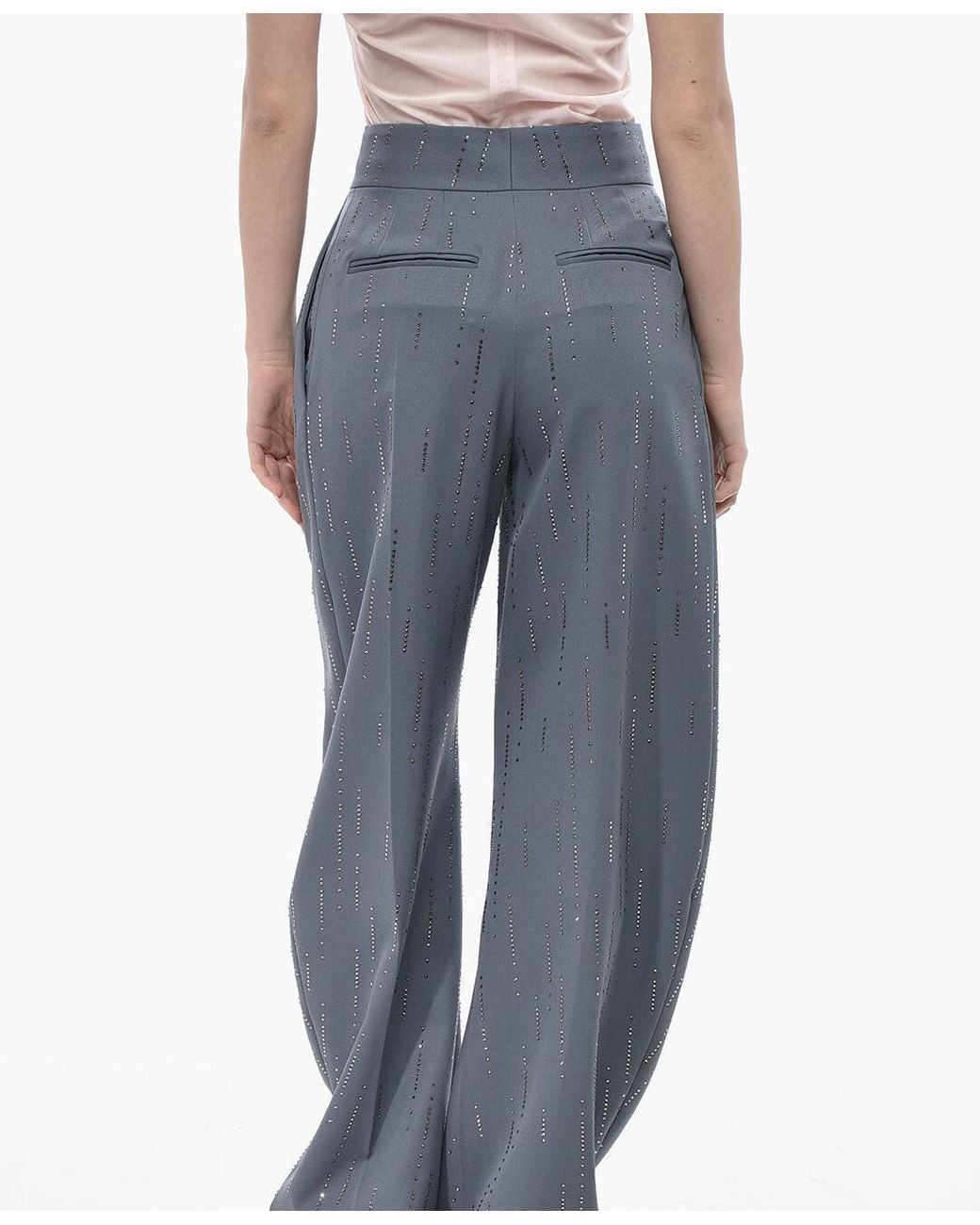 The Attico Blue Gary Crystal-Embellished Trousers