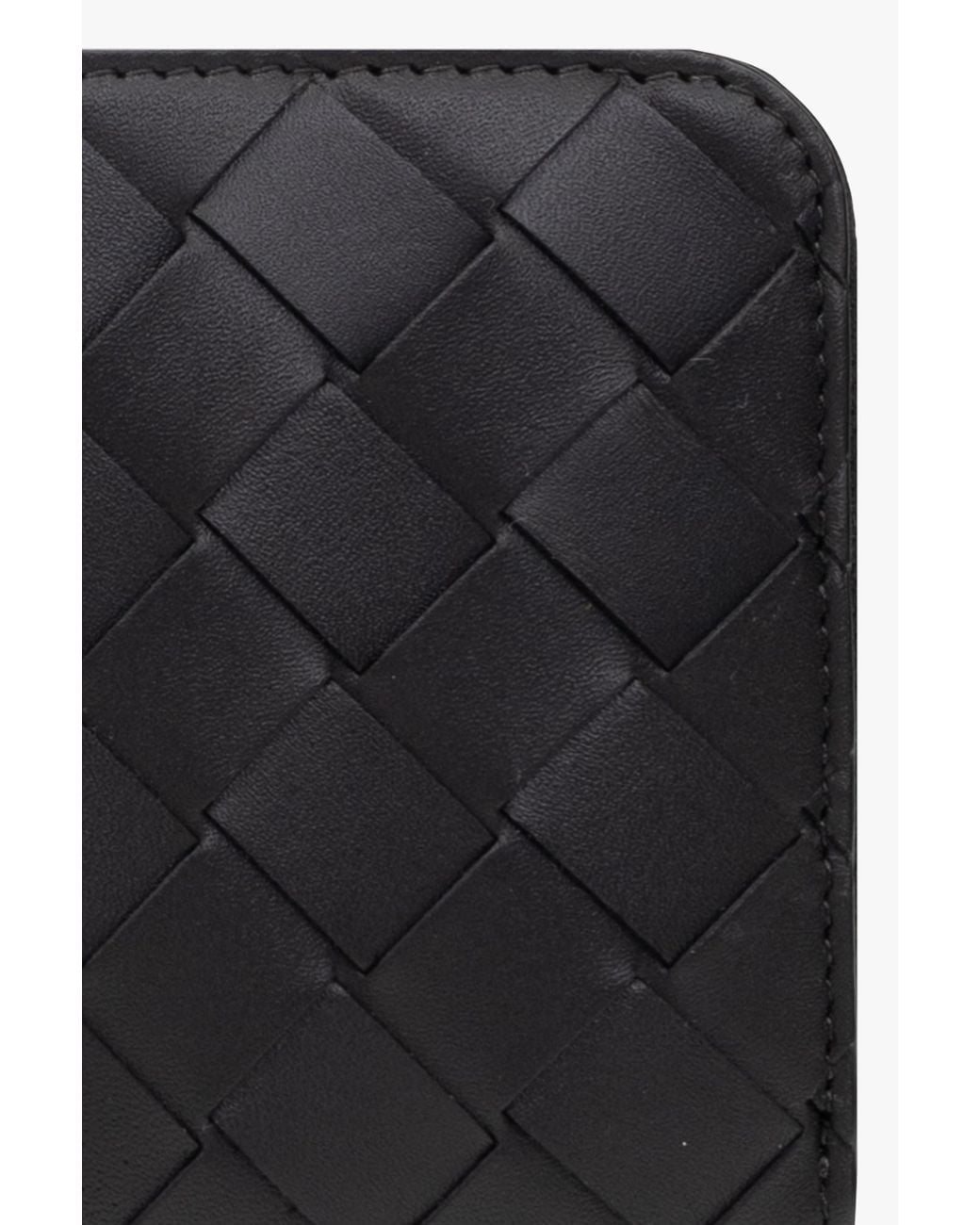 Bottega Veneta Black Intrecciato Zip Around Wallet for men