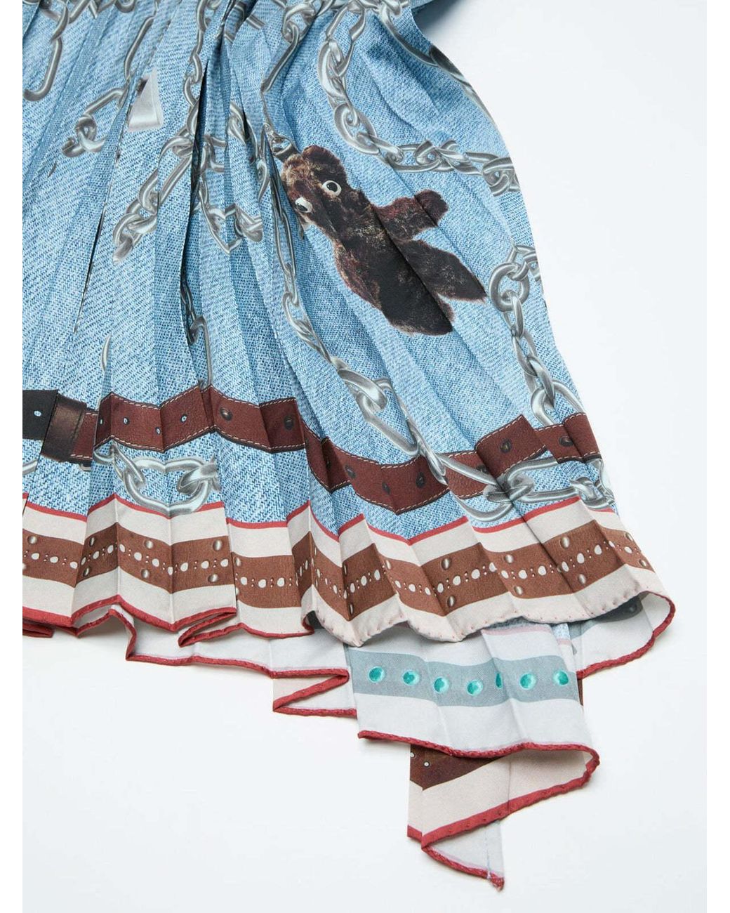 Acne Blue Pleated All-Over Print Midi Skirt