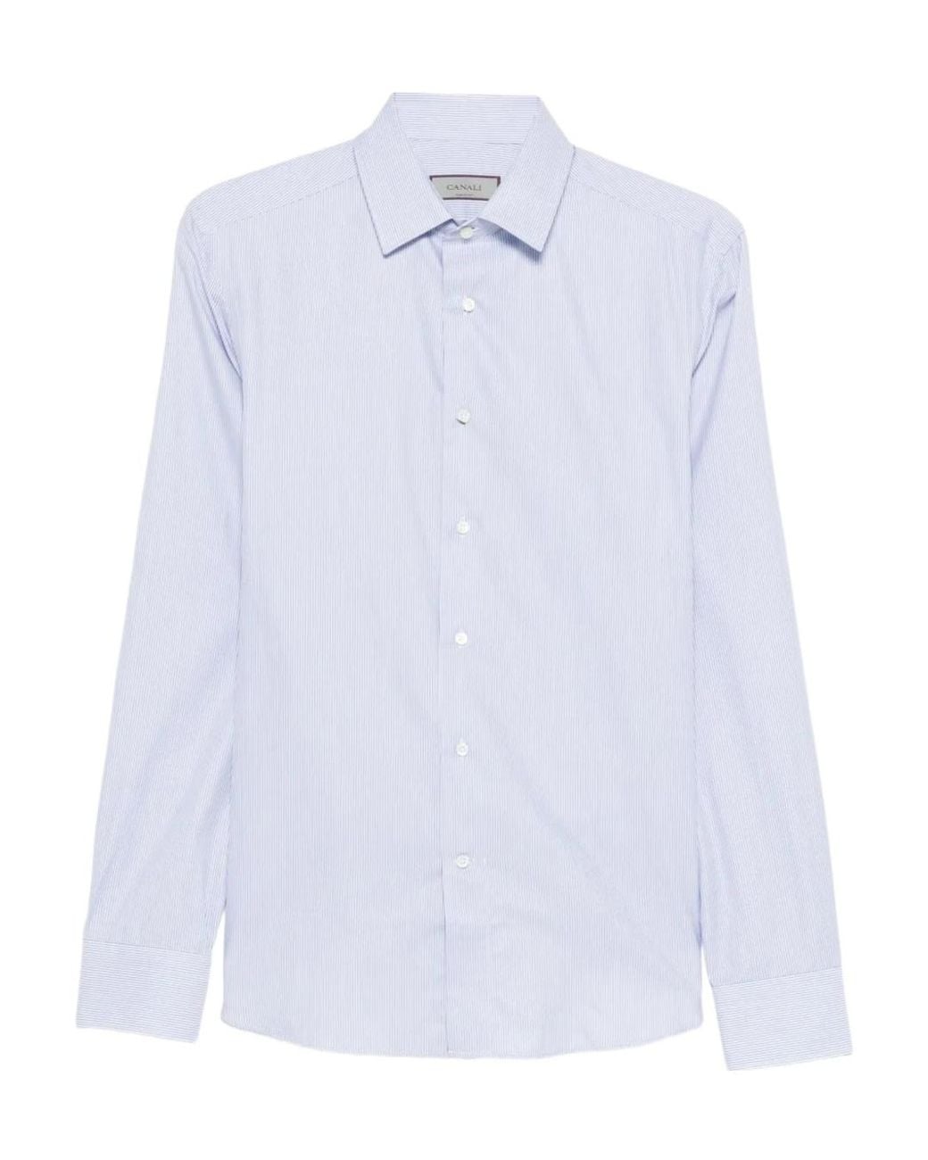 Canali White Pinstriped Cotton Shirt for men