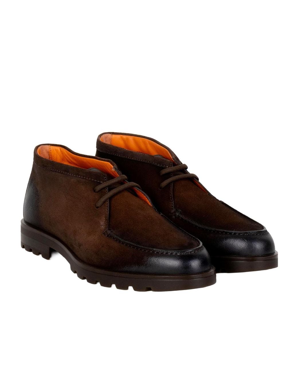 Santoni Brown Rock Almond Toe Lace-Up Boots for men