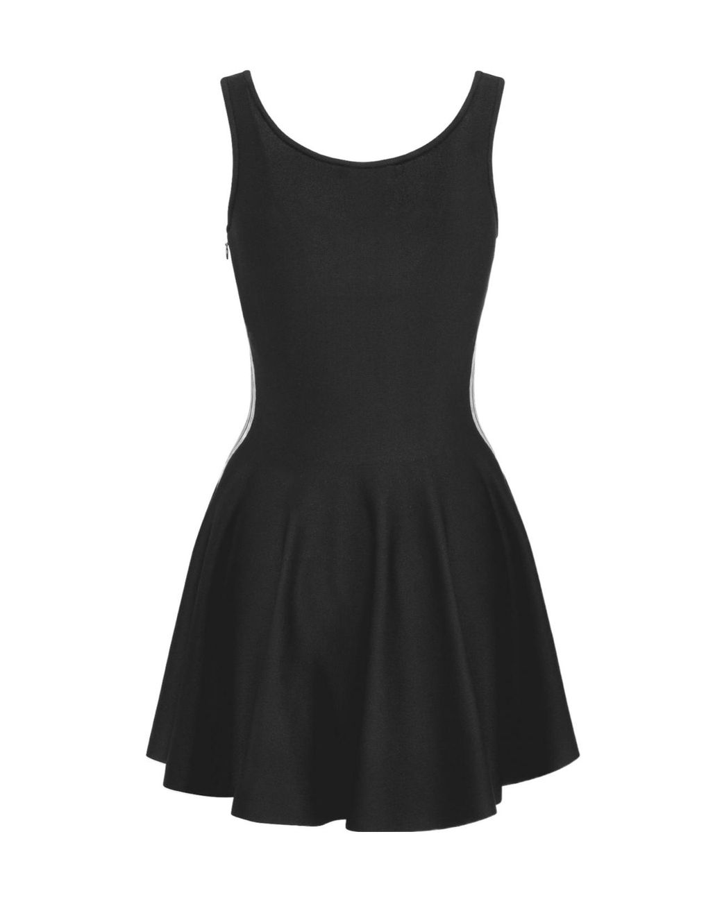 slim fit dress slacks SHORT BLACK STRAP DRESS WITH FLARED SKIRT